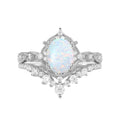 1.5ct Oval Opal Engagement Ring Set 925 Sterling Silver Vintage Band
