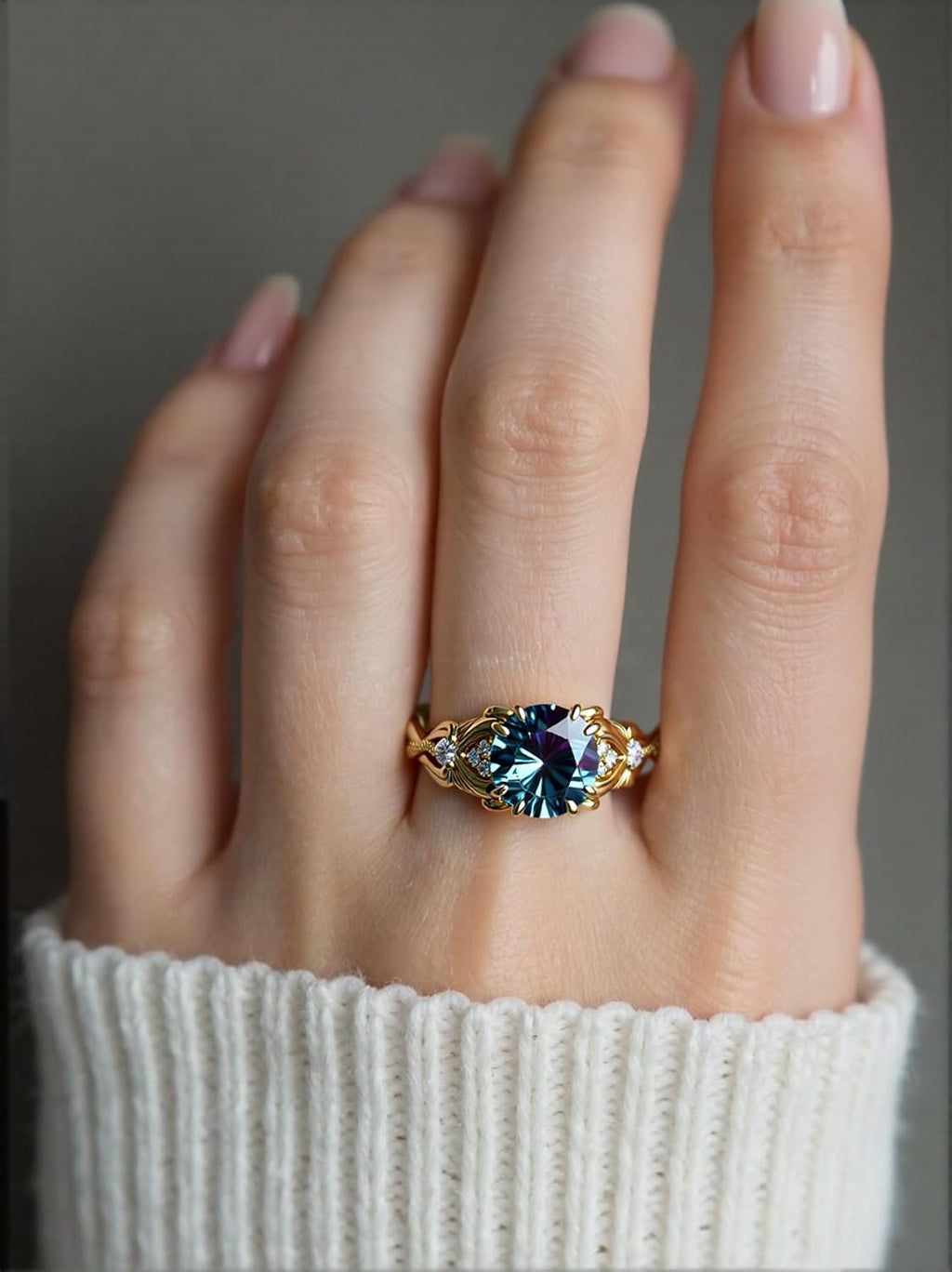 Topgemco Vintage Gemstone Ring – Round-Cut Center Stone with Moissanite Accents, 925 Silver