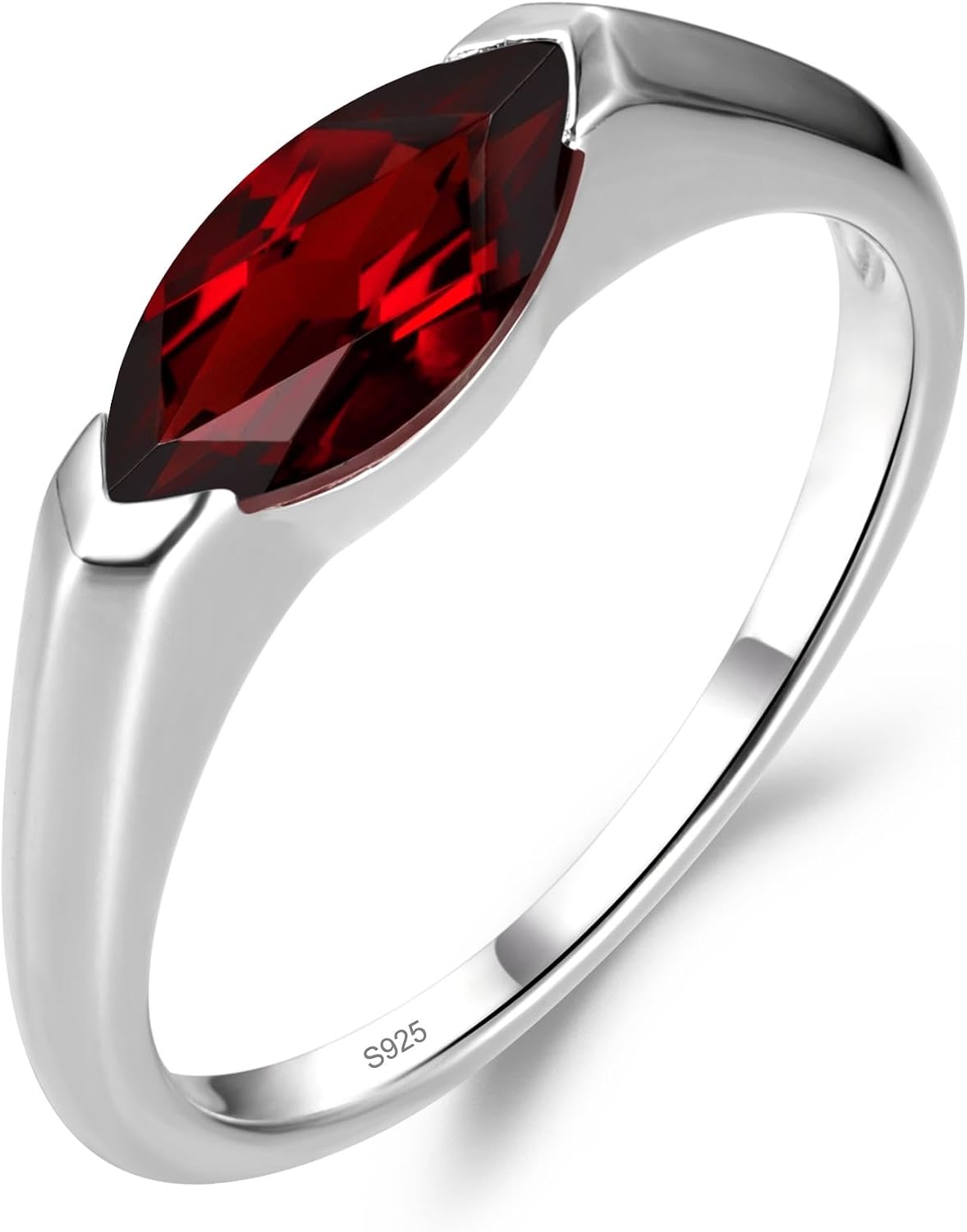 Garnet Simple 925 Sterling Silver Marquise Cut 5x10 MM Gemstone East West Engagement Ring for Women
