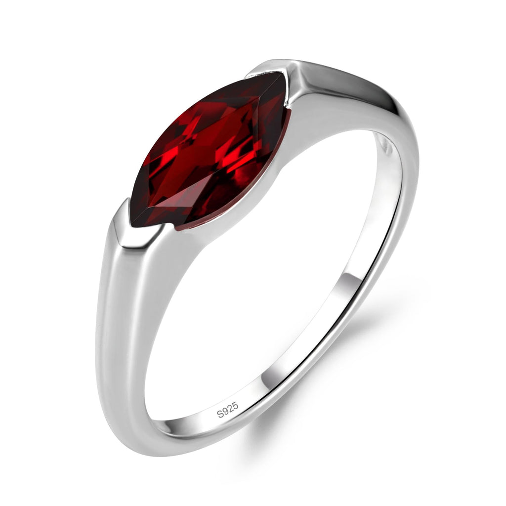 Garnet Simple 925 Sterling Silver Marquise Cut 5x10 MM Gemstone East West Engagement Ring for Women