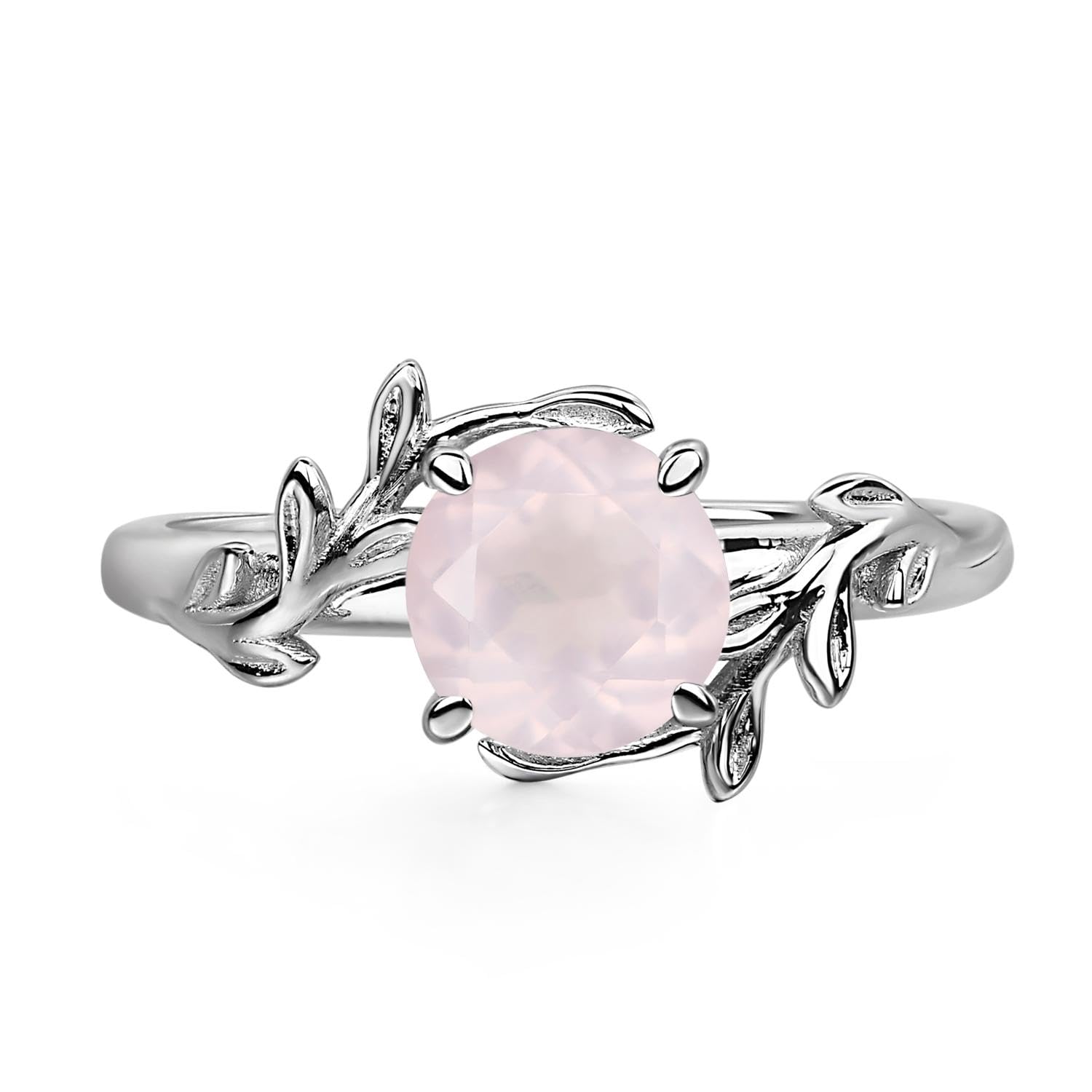 Aquamarine Ring 7MM Round 925 Sterling Silver Leaf Design Engagement Promise Ring for Women Birthday Christmas Valentine Day Jewelry Size 3-13