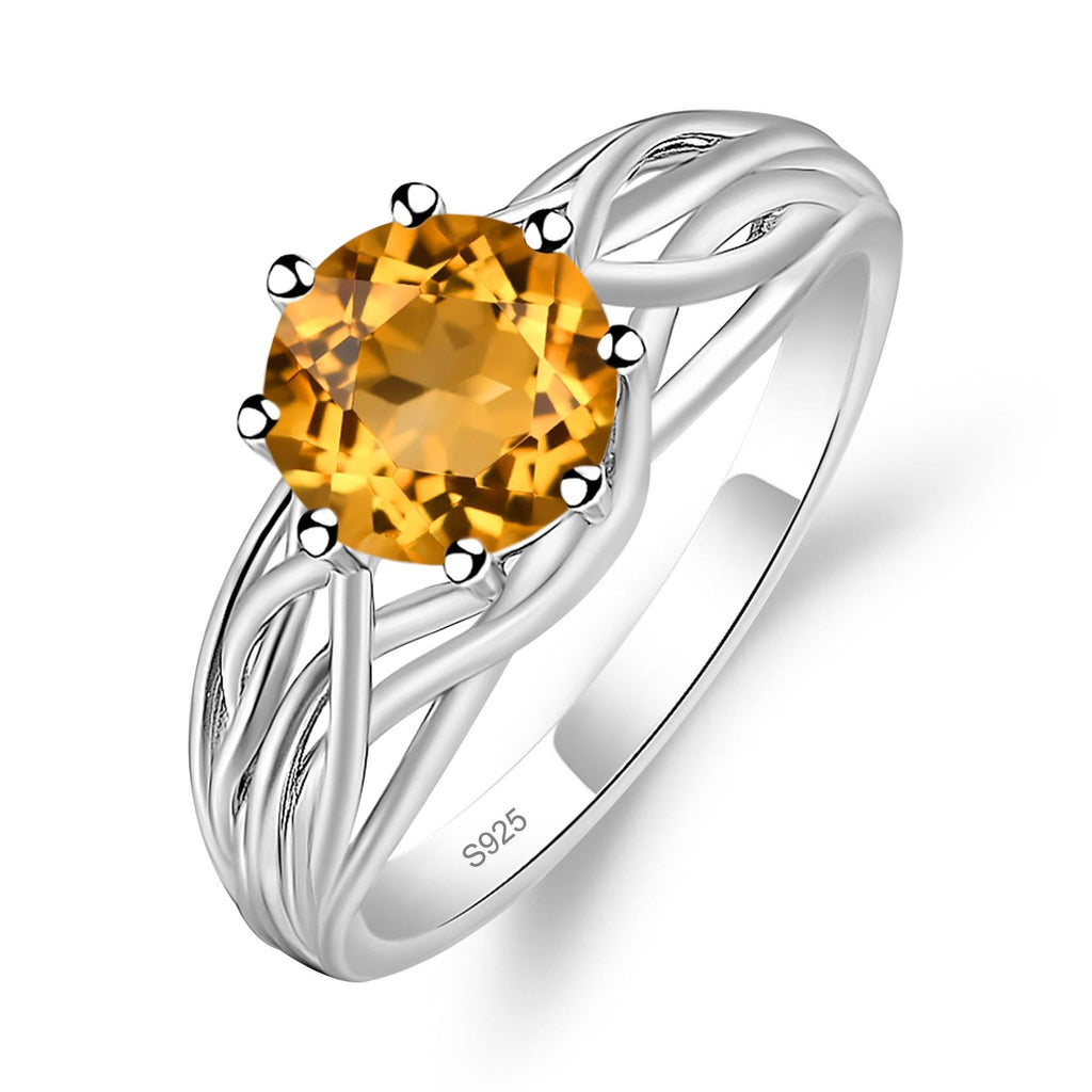 Topgemco Crossover Citrine Ring – Round Cut Abstract Sterling Silver November Birthstone Ring