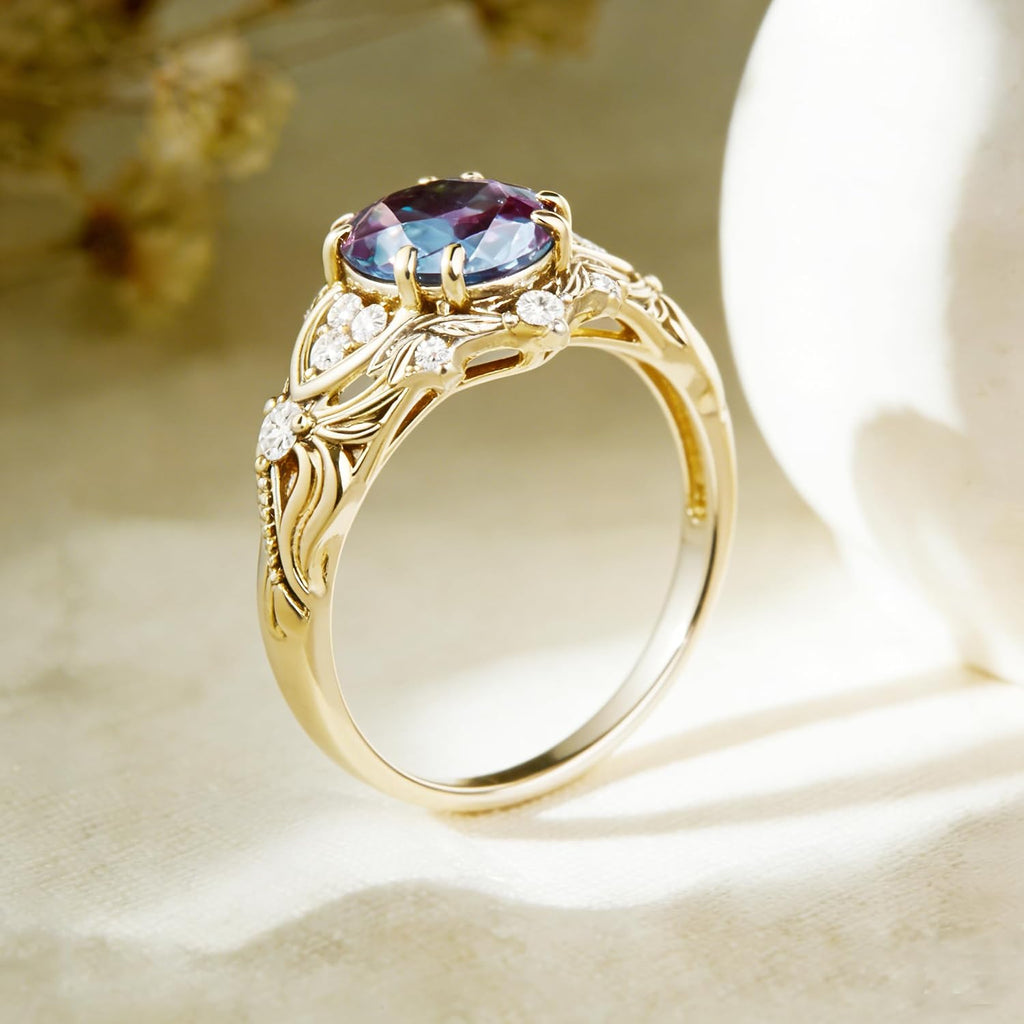 Topgemco Vintage Gemstone Ring – Round-Cut Center Stone with Moissanite Accents, 925 Silver