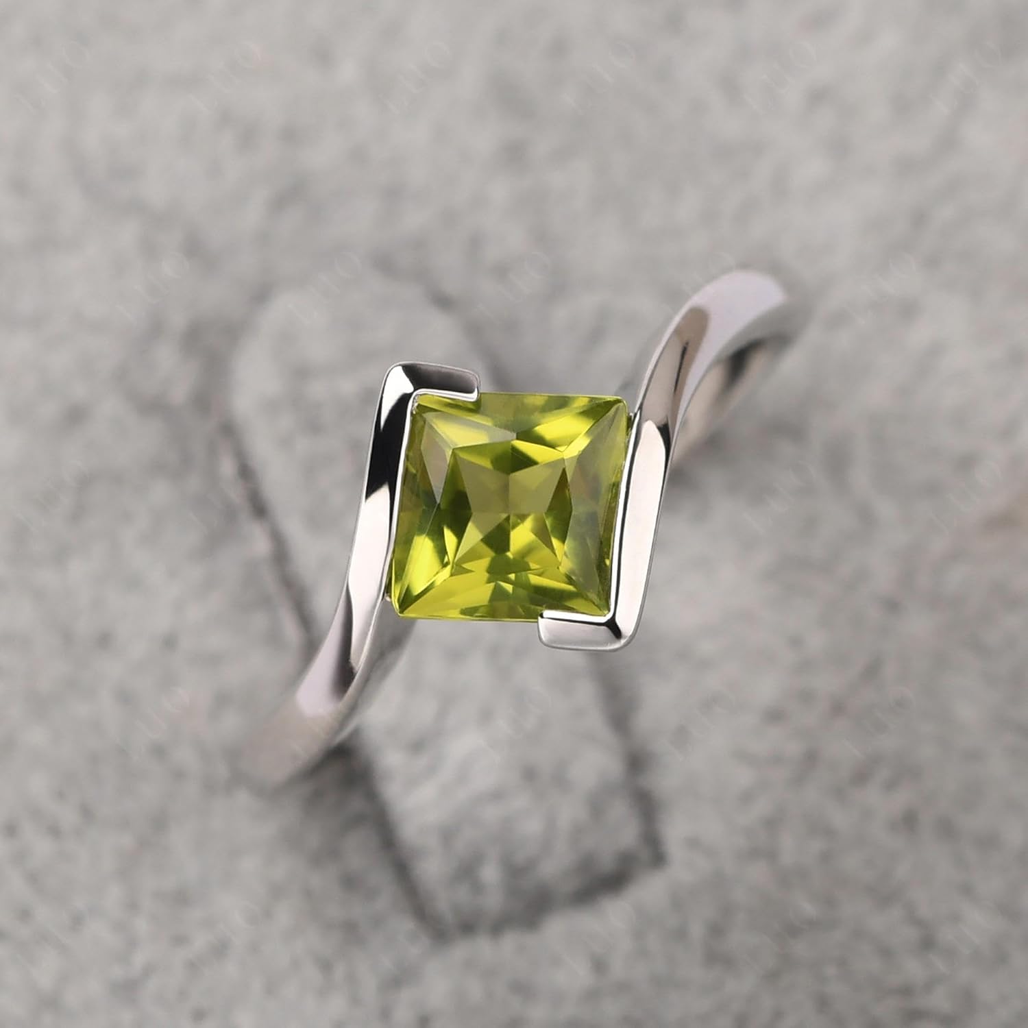 Princess Cut Peridot Bypass Promise Ring