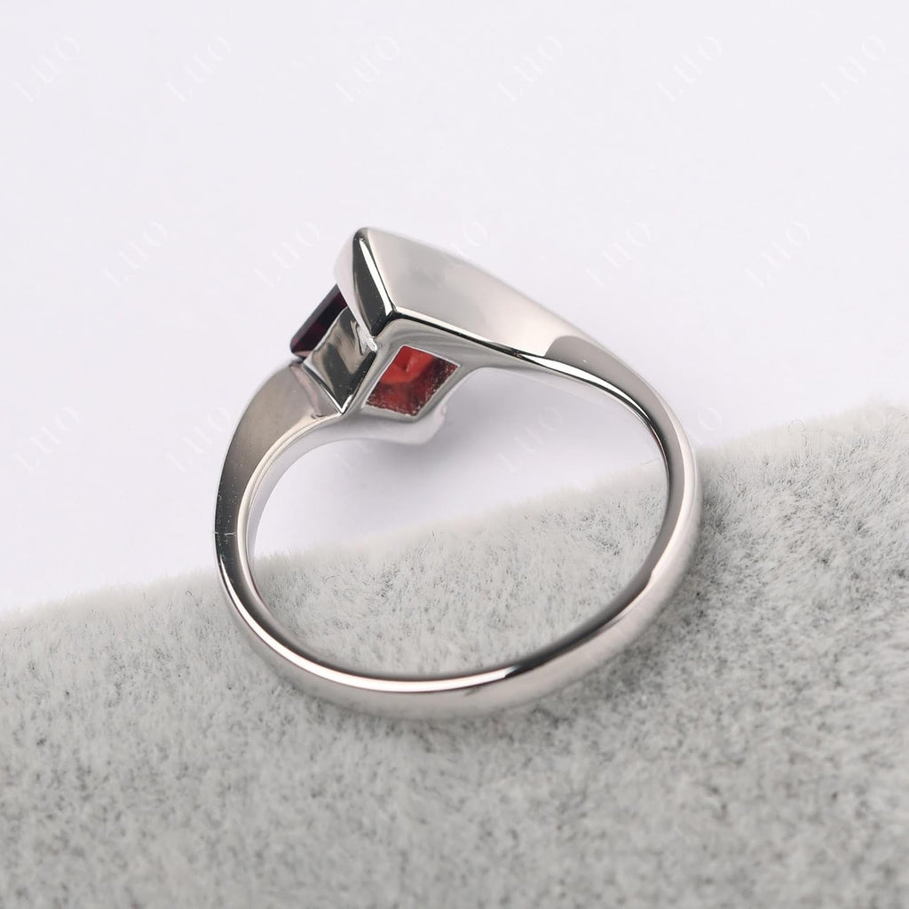 Sterling Silver Princess Cut Gemstone Bypass Promise Garnet Ring for Women | Solitaire, Square Shape 6X6 MM, Bezel Set, Tension Rings for Wedding Engagement Anniversary, Size 3-13