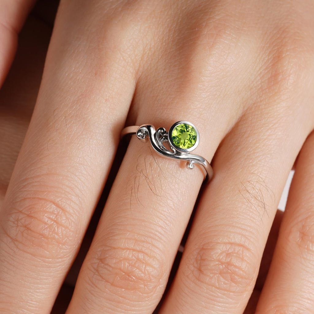 925 Sterling Silver Ocean Wave Bezel Peridot Ring