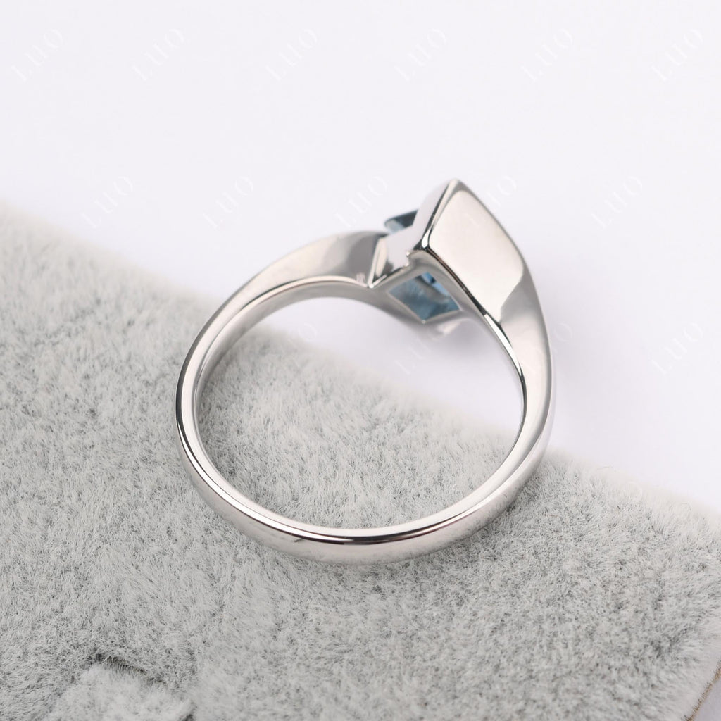 Topgemco Princess-Cut London Blue Topaz Tension Ring – Bezel Set Sterling Silver December Birthstone Ring