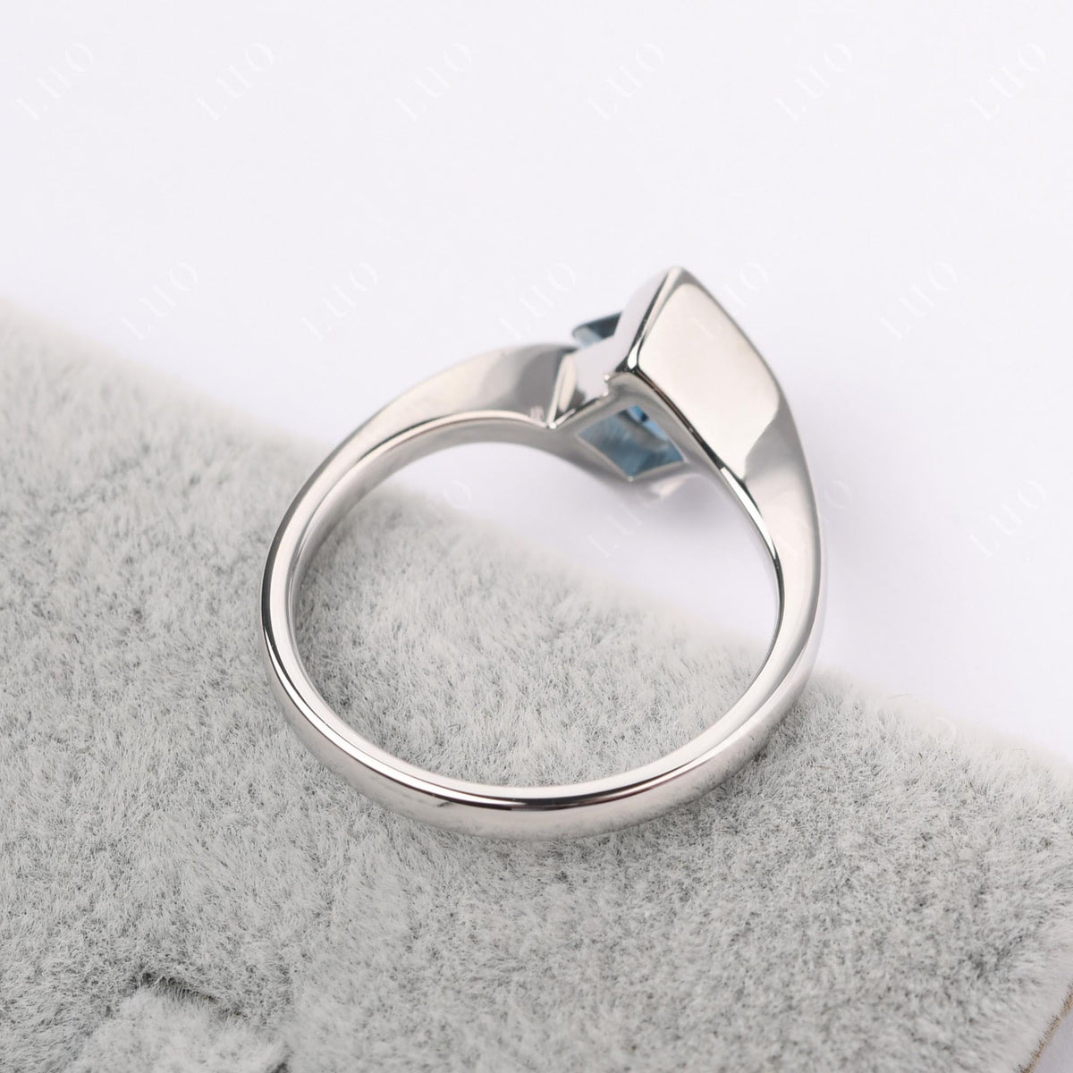 Topgemco Princess-Cut London Blue Topaz Tension Ring – Bezel Set Sterling Silver December Birthstone Ring