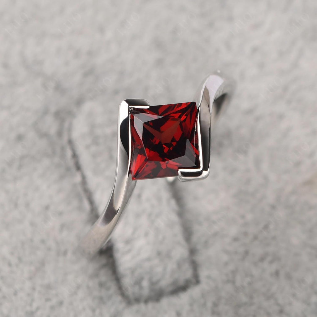 Sterling Silver Princess Cut Gemstone Bypass Promise Garnet Ring for Women | Solitaire, Square Shape 6X6 MM, Bezel Set, Tension Rings for Wedding Engagement Anniversary, Size 3-13