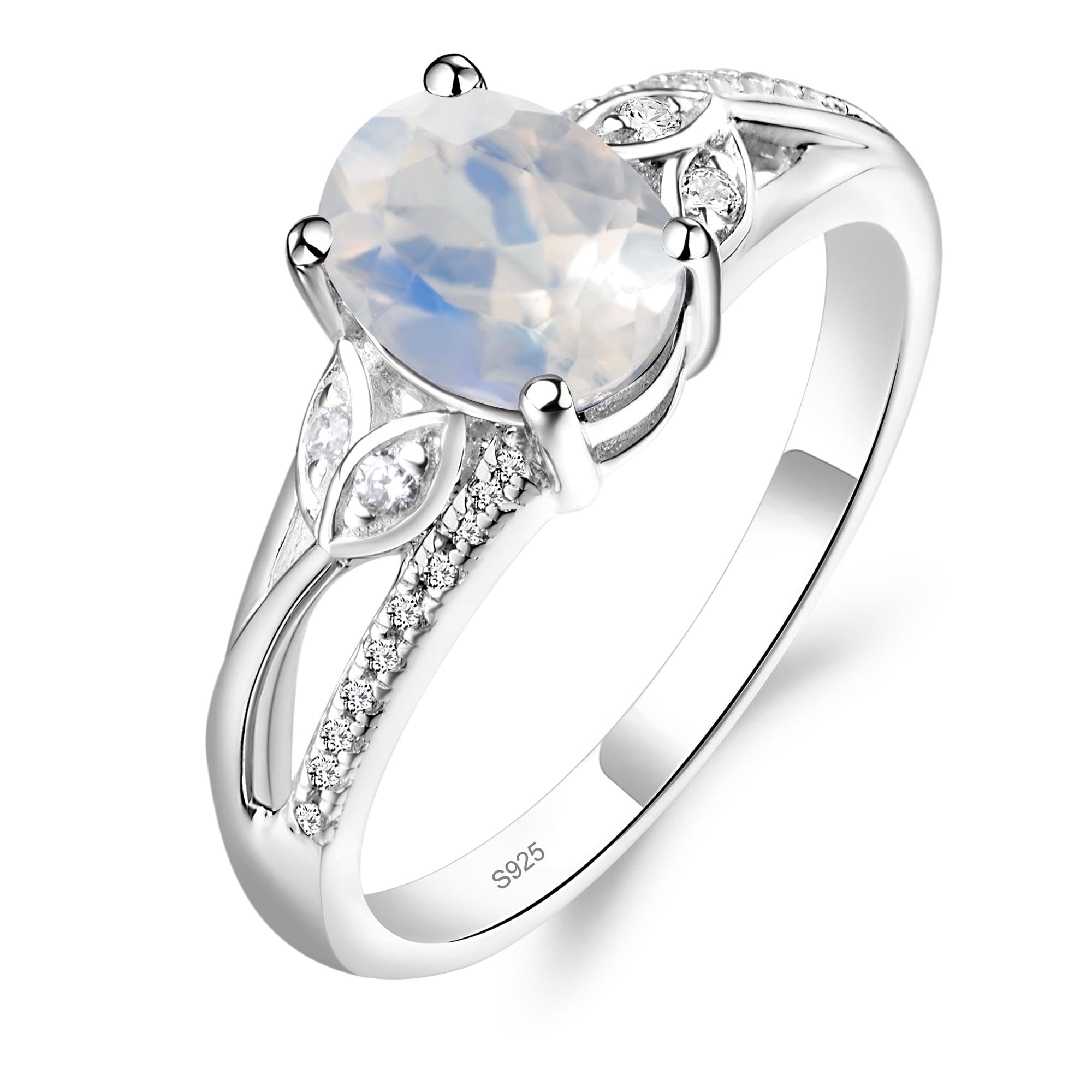 925 Sterling Silver Amethyst Ring – Oval Leaf Design, Sizes 3-13