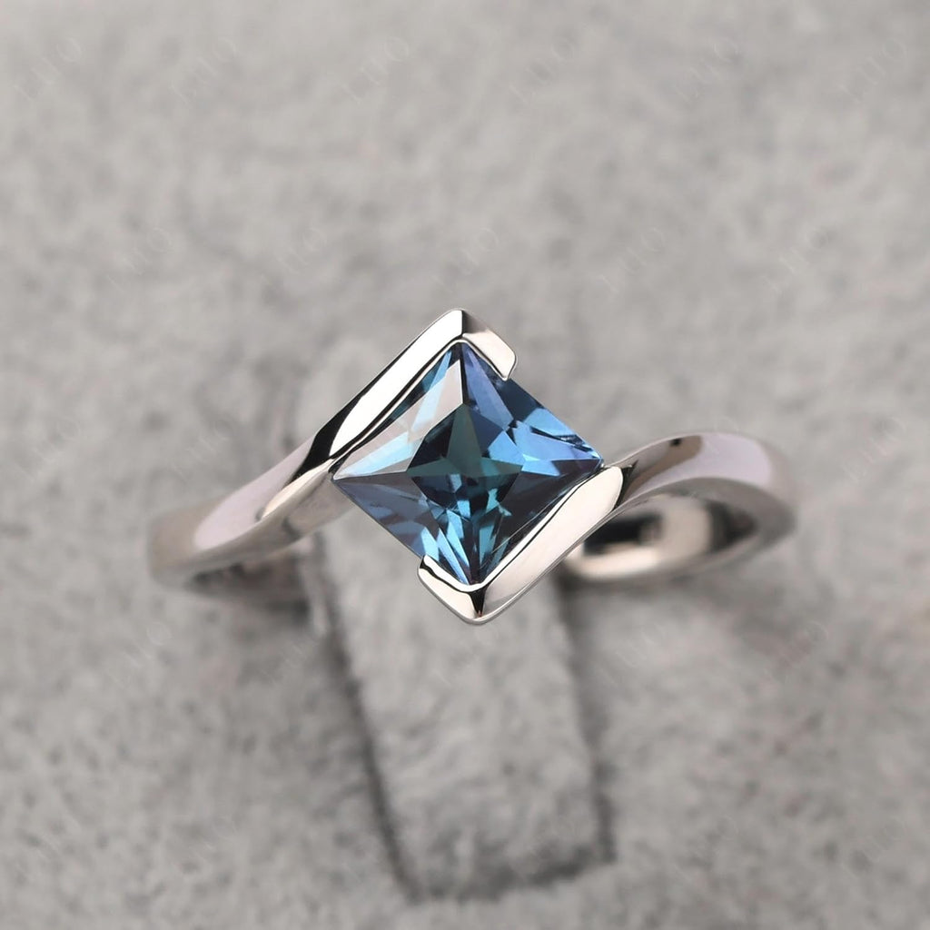 Topgemco Princess-Cut Bypass Promise Ring – Bezel-Set Solitaire in 925 Sterling Silver, Sizes 3–13