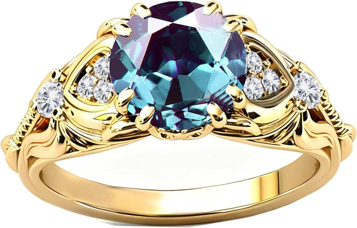 Topgemco Vintage Gemstone Ring – Round-Cut Center Stone with Moissanite Accents, 925 Silver