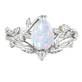 925 Sterling Silver Opal and Moissanite Pear Halo Bridal Ring Set