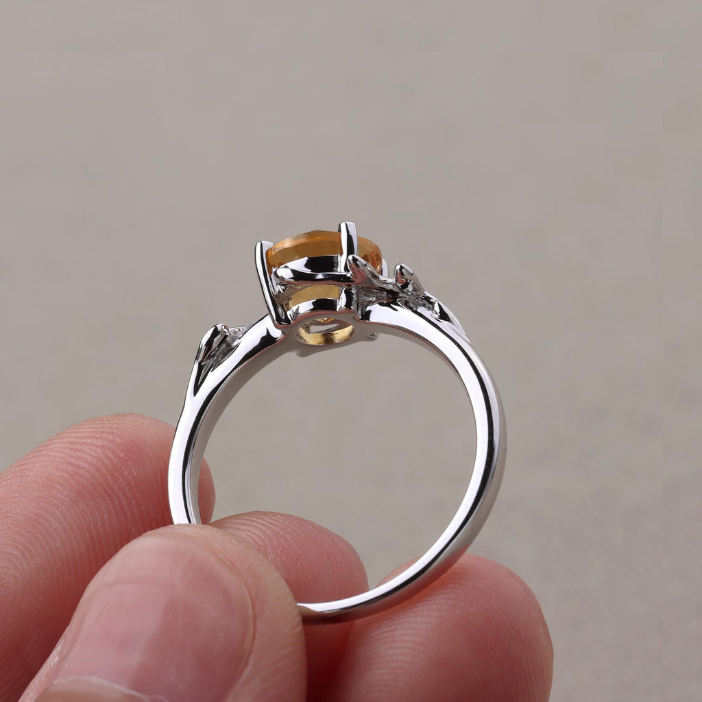 Topgemco Citrine Leaf Bypass Ring – Round Cut Sterling Silver November Birthstone Ring for Women