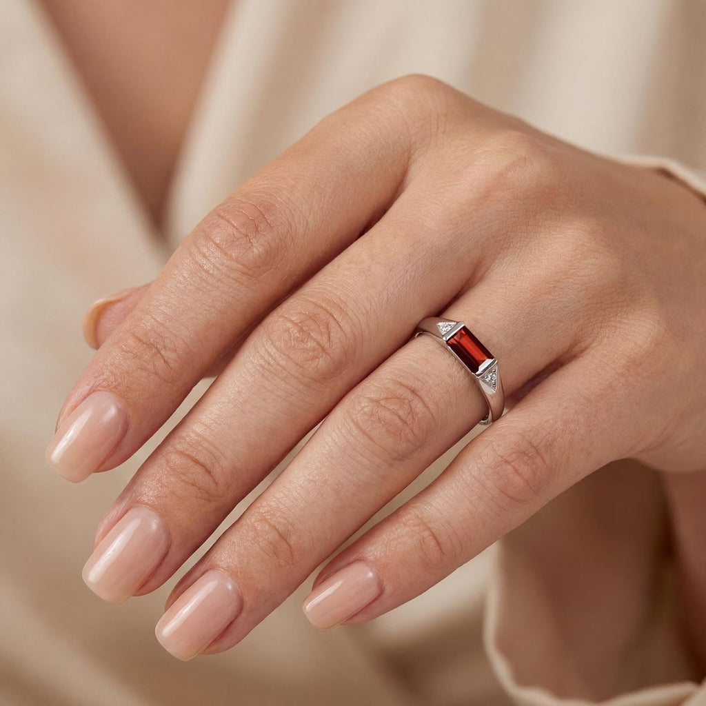 S925 Sterling Silver Baguette Cut East West Ring | Minimalist Wedding Promise Rings for Women, Horizontal 3X6 MM Gemstone, Stackable Band Size 3-13