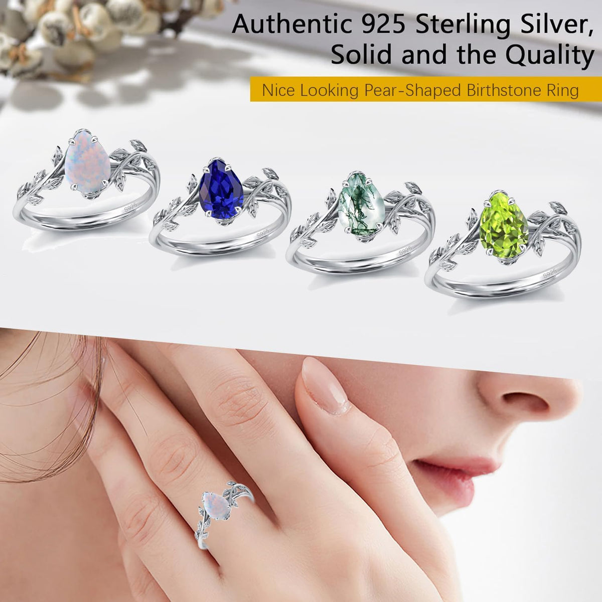 925 Sterling Silver Opal Leaf Promise Ring for Women