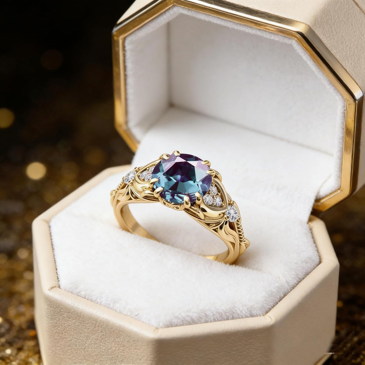 Topgemco Vintage Gemstone Ring – Round-Cut Center Stone with Moissanite Accents, 925 Silver