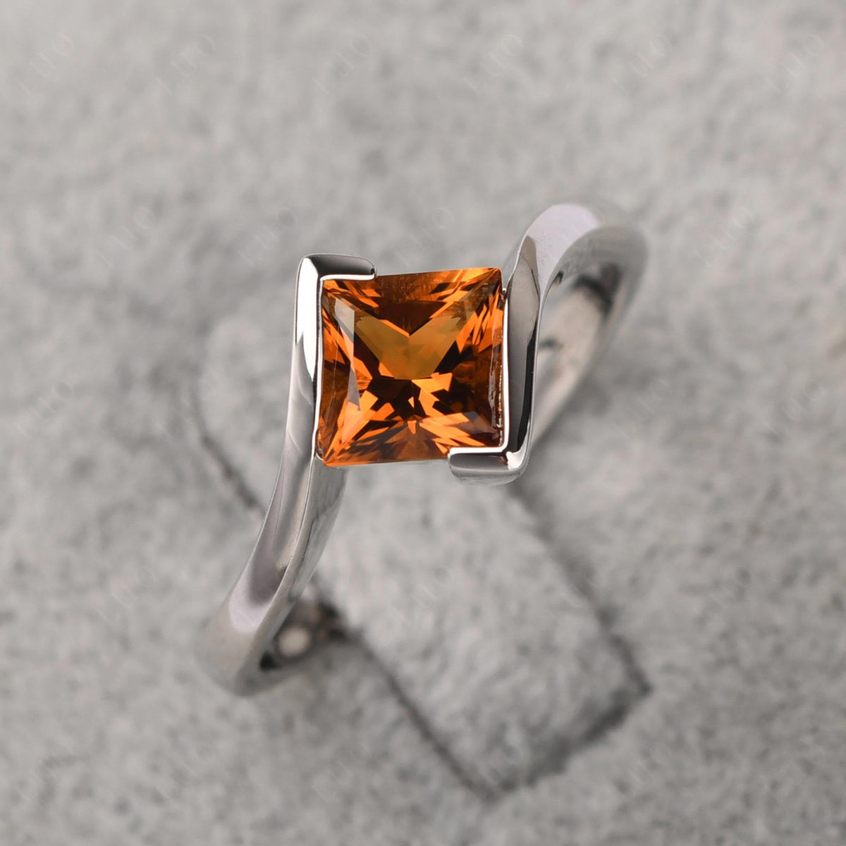 Topgemco Princess-Cut Citrine Tension Ring – Bezel Set Sterling Silver November Birthstone Ring
