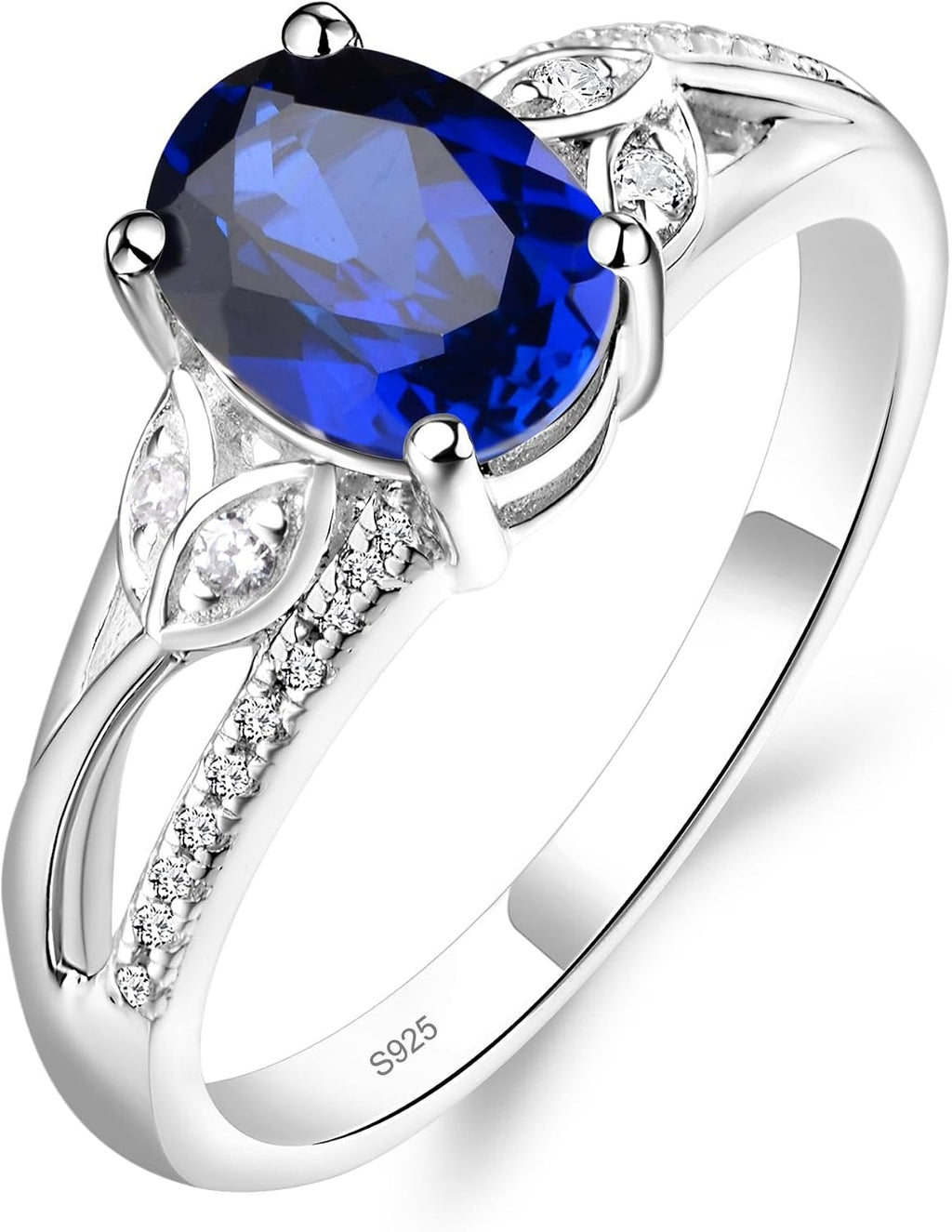 Oval Lab Sapphire Gemstone Ring – 925 Sterling Silver, 4-Prong