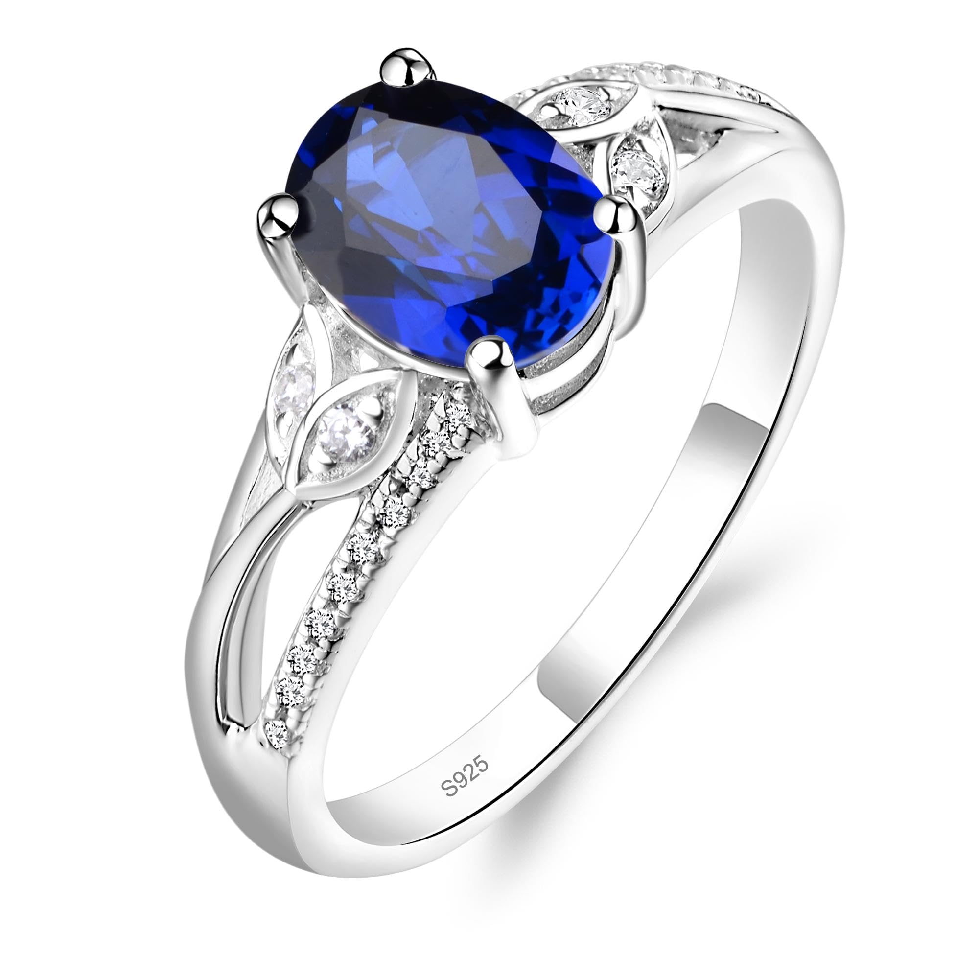 Oval Lab Sapphire Gemstone Ring – 925 Sterling Silver, 4-Prong