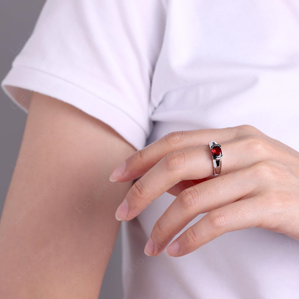 S925 Sterling Silver 8x6mm Cushion Shaped Gemstone Garnet Rings for Women, Engagement Ring Birthstone Jewelry Anniversary Promise for Lady Size 3-13