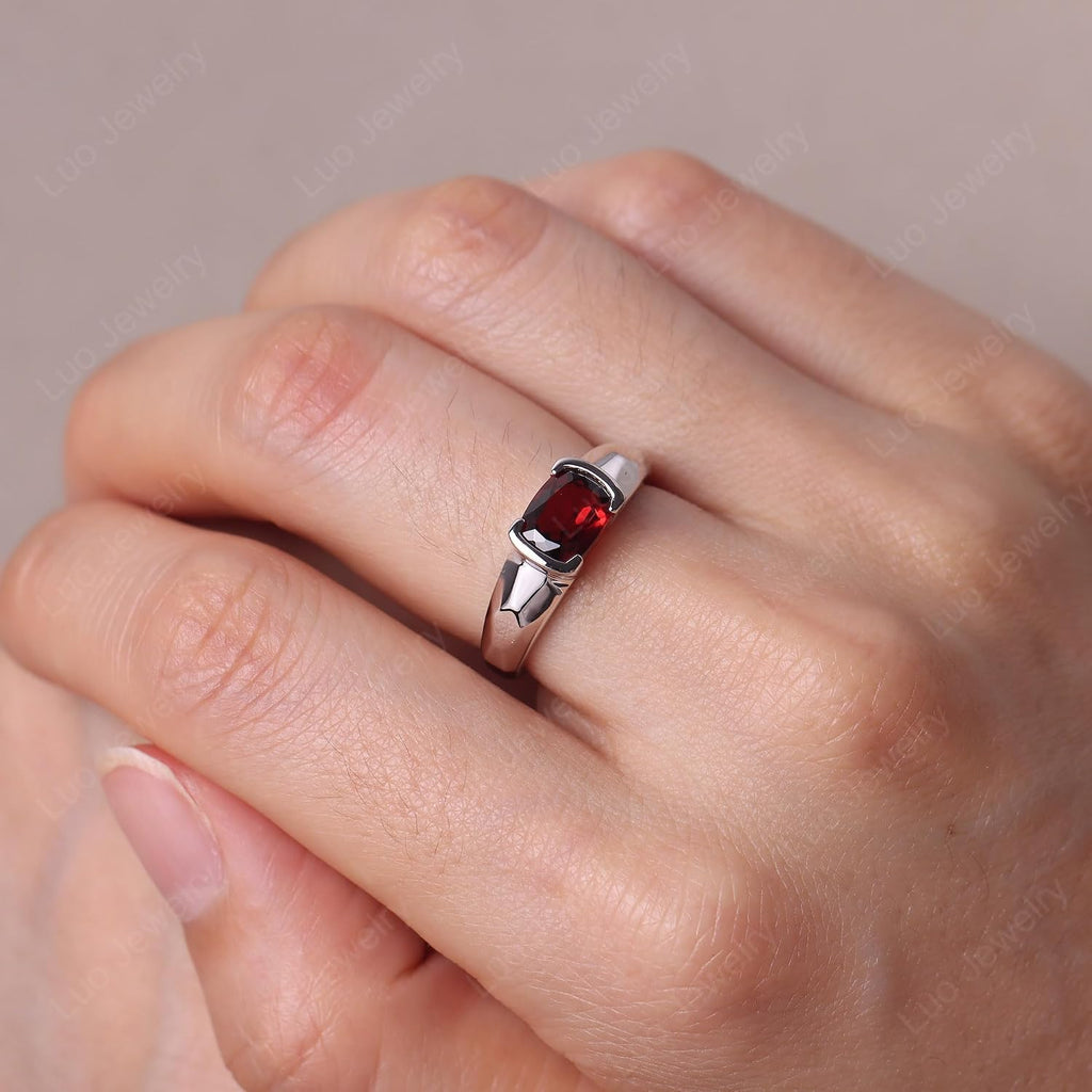 S925 Sterling Silver 8x6mm Cushion Shaped Gemstone Garnet Rings for Women, Engagement Ring Birthstone Jewelry Anniversary Promise for Lady Size 3-13