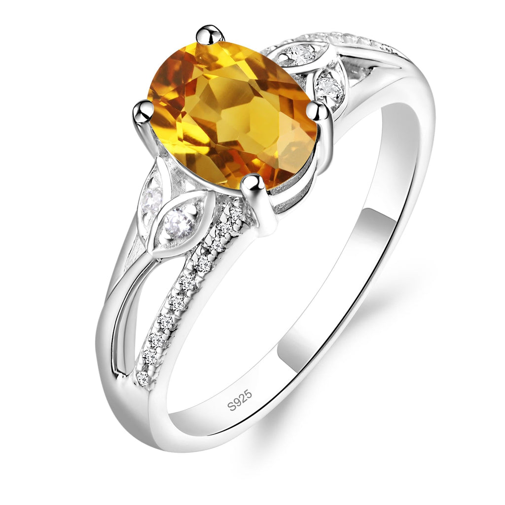 Topgemco Vintage Leaf Citrine Engagement Ring – Oval Cut Sterling Silver November Birthstone Ring