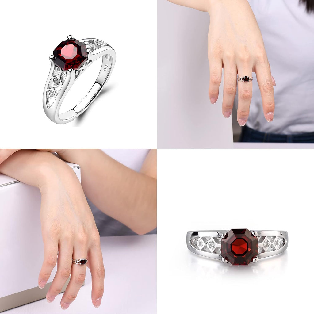 Garnet  925 Sterling Silver 7 MM Octagon Cut Gemstone Ring Statement Anniversary Ring for Women Jewelry