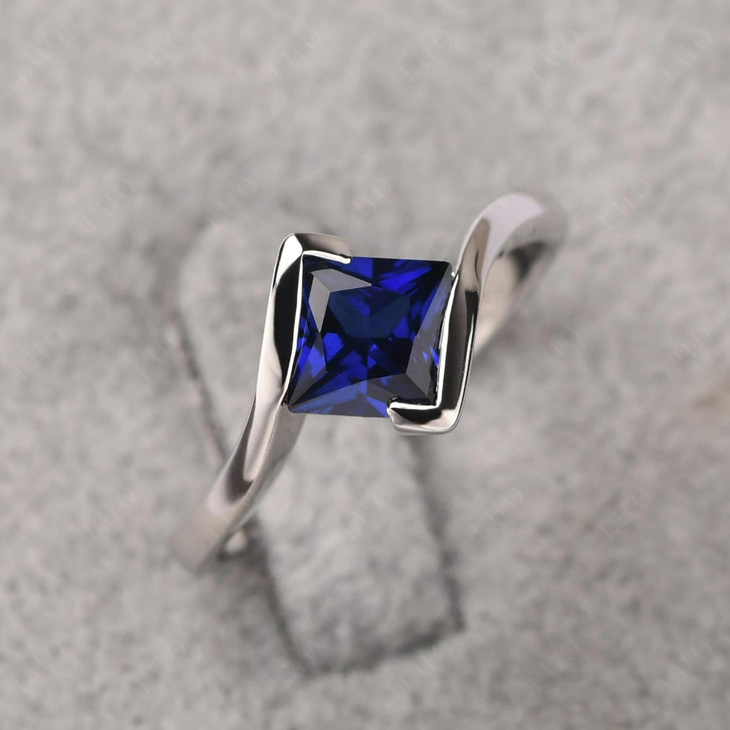 Princess Cut Lab Sapphire Bypass Promise Ring – 925 Silver