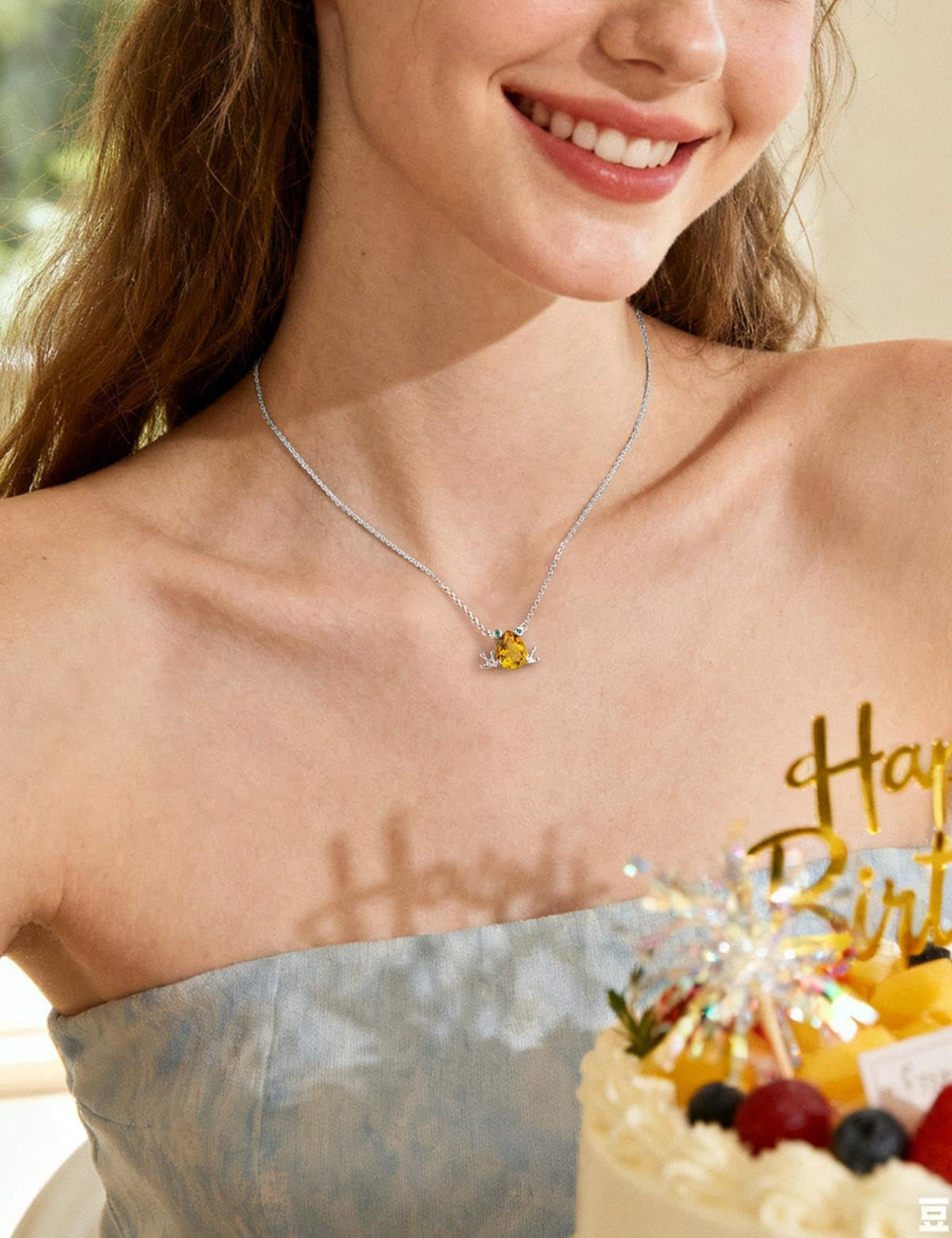 Topgemco Citrine Frog Pendant Necklace – Pear Cut Sterling Silver November Birthstone Necklace