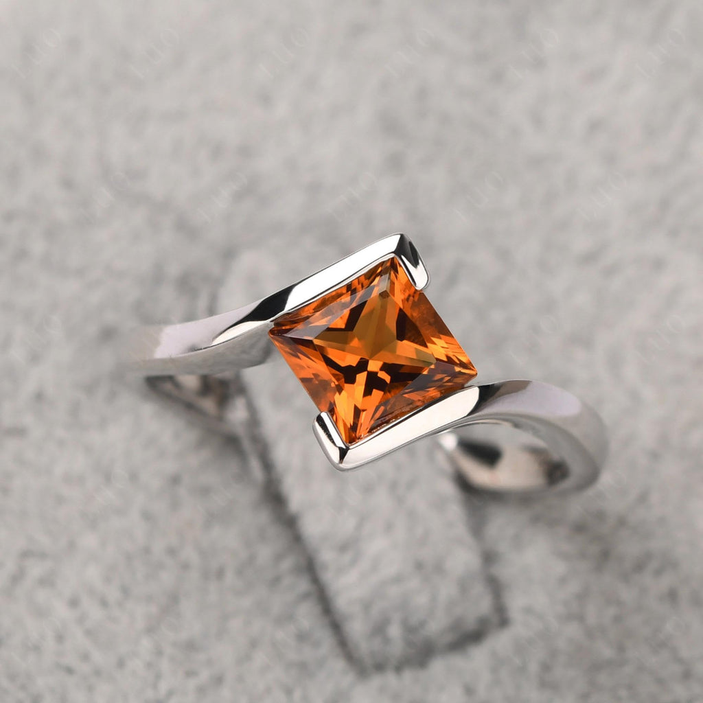 Topgemco Princess-Cut Citrine Tension Ring – Bezel Set Sterling Silver November Birthstone Ring