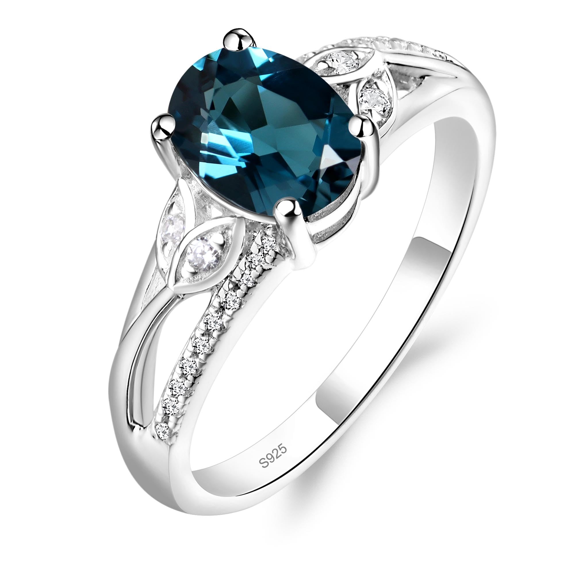 925 Sterling Silver Amethyst Ring – Oval Leaf Design, Sizes 3-13