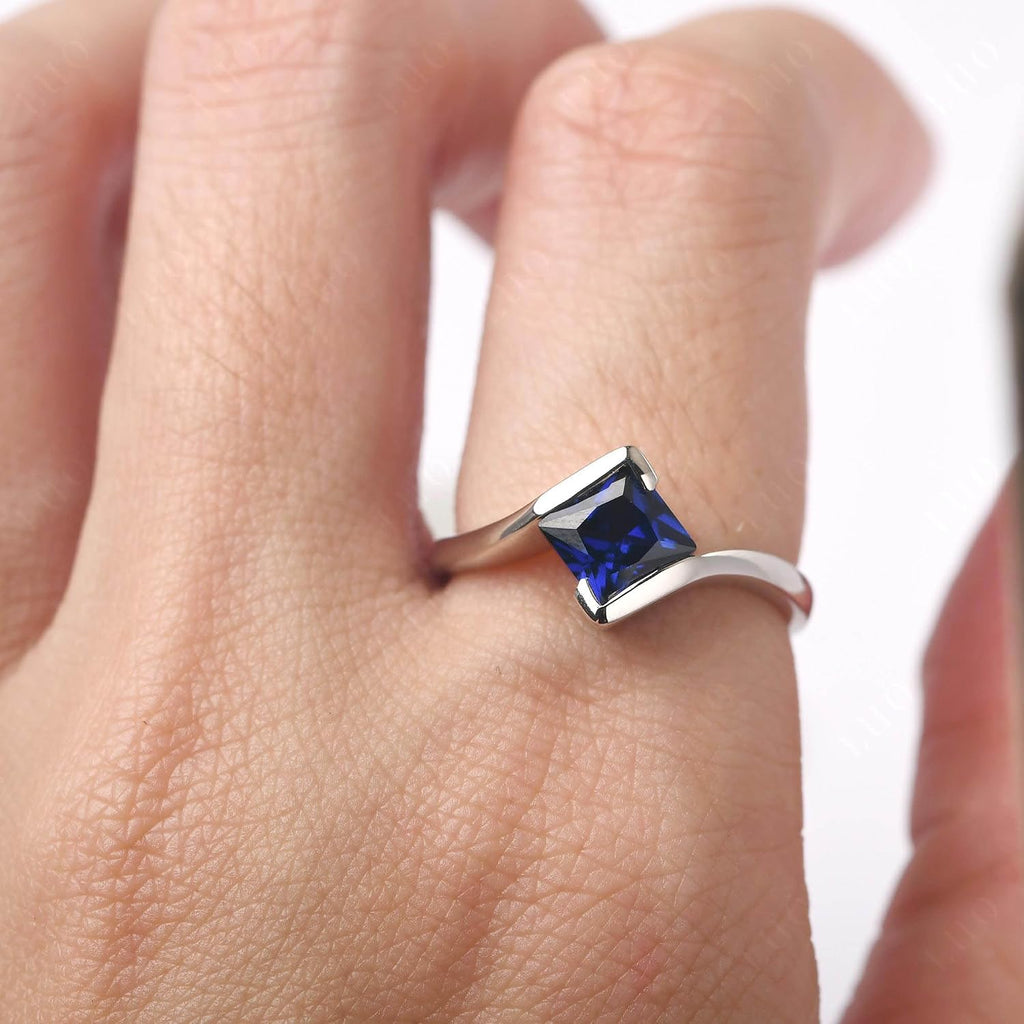 Princess Cut Lab Sapphire Bypass Promise Ring – 925 Silver