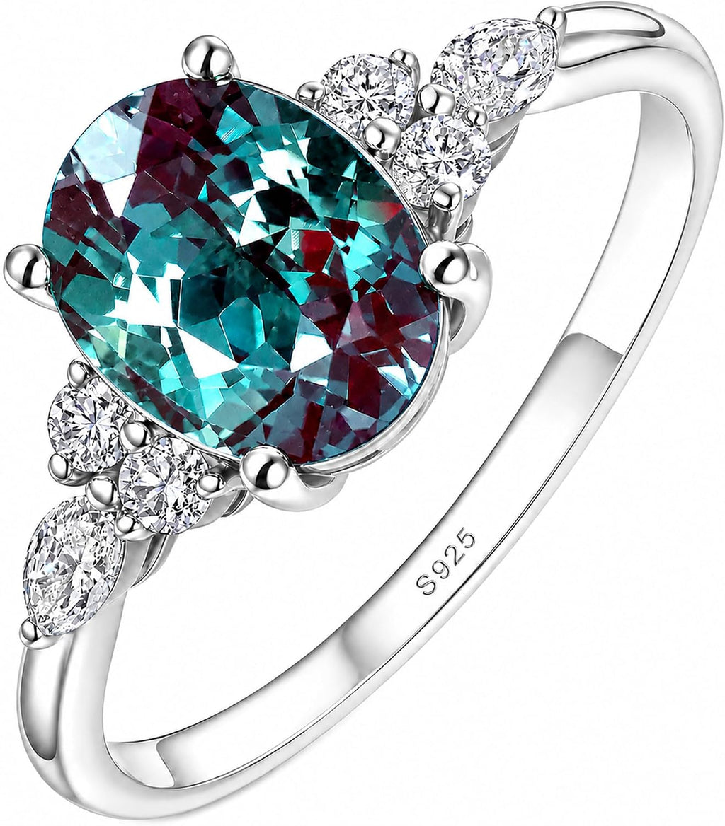 Topgemco Alexandrite Birthstone Ring – Oval-Cut Lab-Created Gemstone in 14K Gold Vermeil & 925 Silver