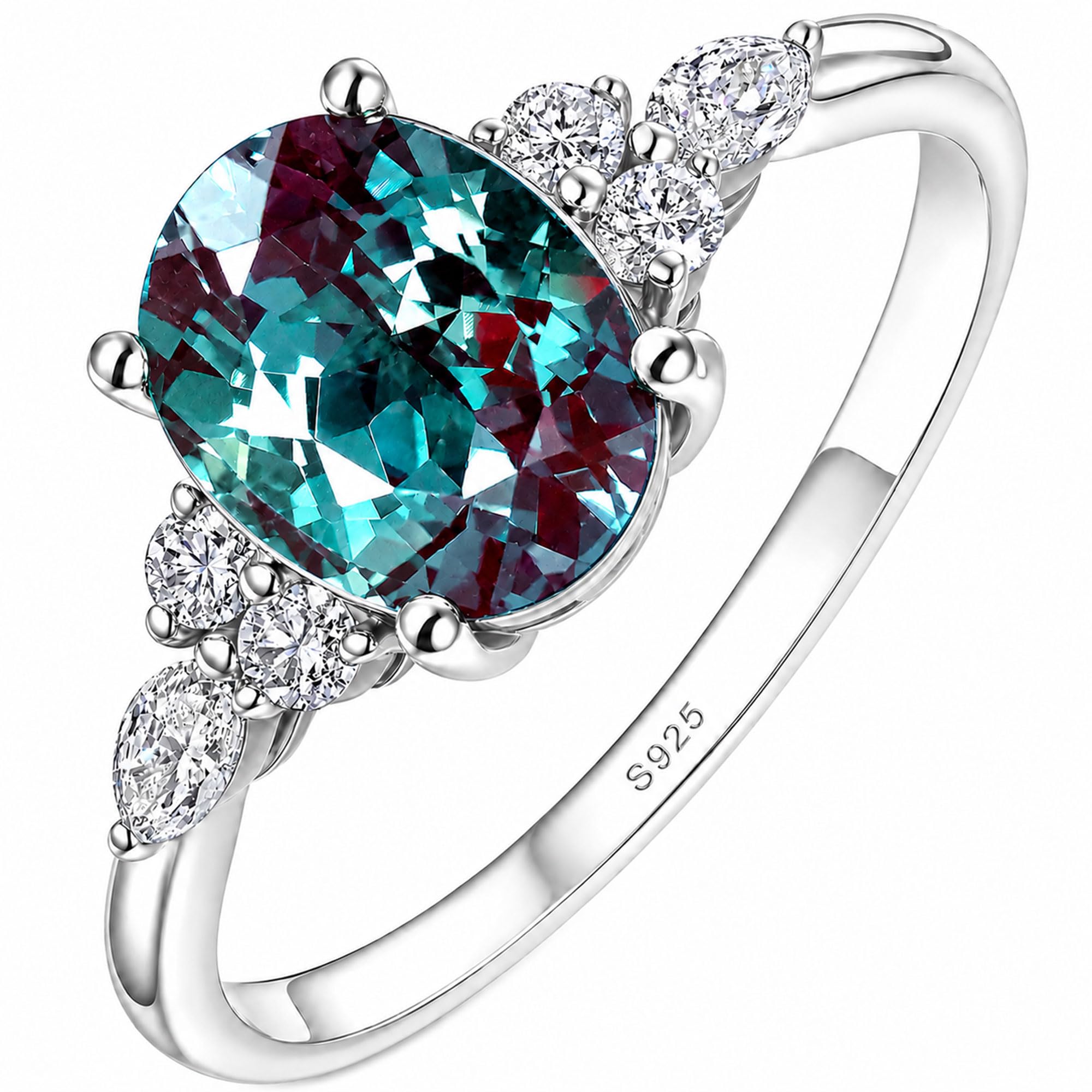 Topgemco Alexandrite Birthstone Ring – Oval-Cut Lab-Created Gemstone in 14K Gold Vermeil & 925 Silver