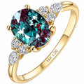 Topgemco Alexandrite Birthstone Ring – Oval-Cut Lab-Created Gemstone in 14K Gold Vermeil & 925 Silver