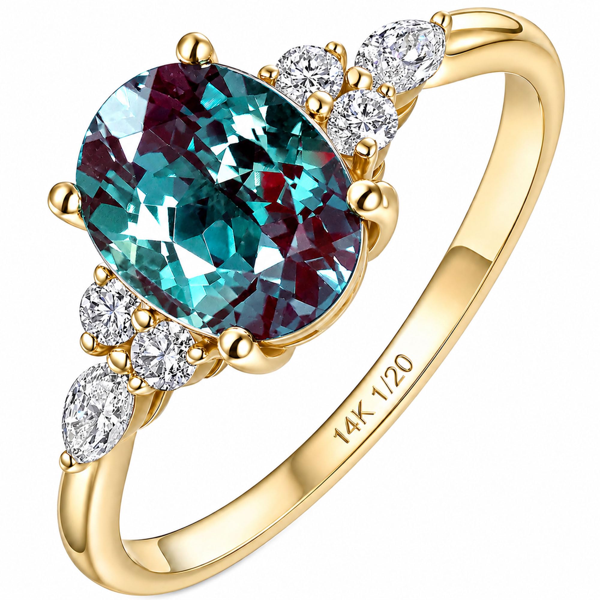 Topgemco Alexandrite Birthstone Ring – Oval-Cut Lab-Created Gemstone in 14K Gold Vermeil & 925 Silver