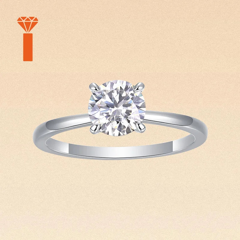 1ct Elegant Everyday & Bridal Statement Rings Minimalist 4-Prong Round-Cut Moissanite Ring, D Color VVS1 Solitaire Promise Ring