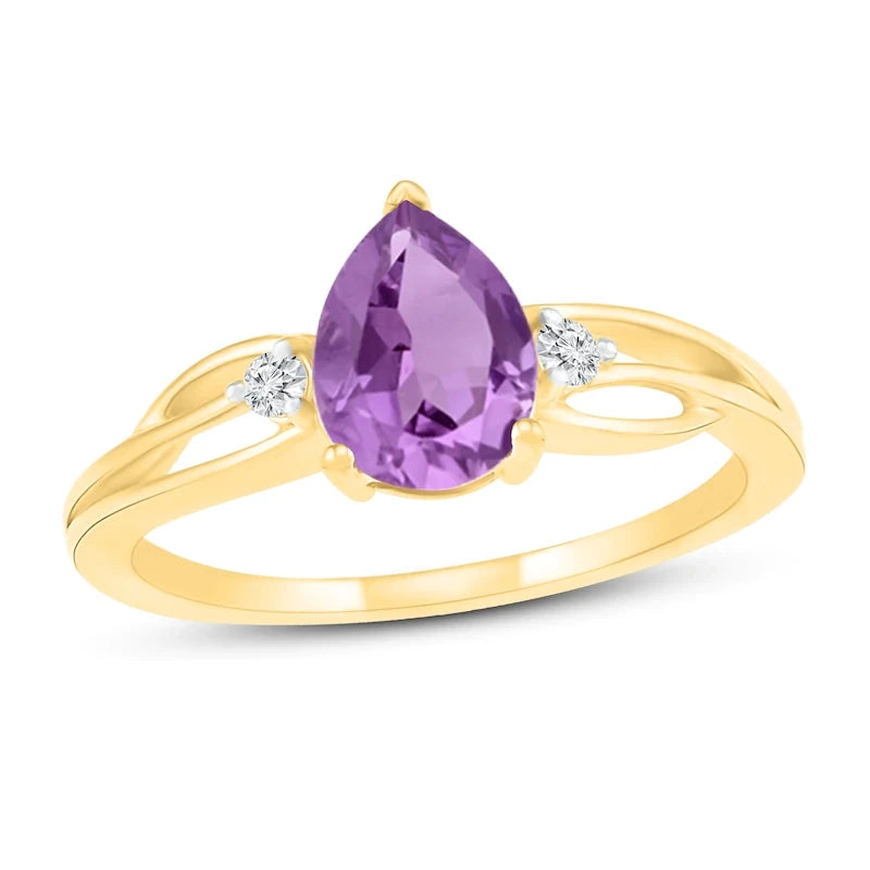 Square-Cut Amethyst Ring with Accent Stones, 925 Silver