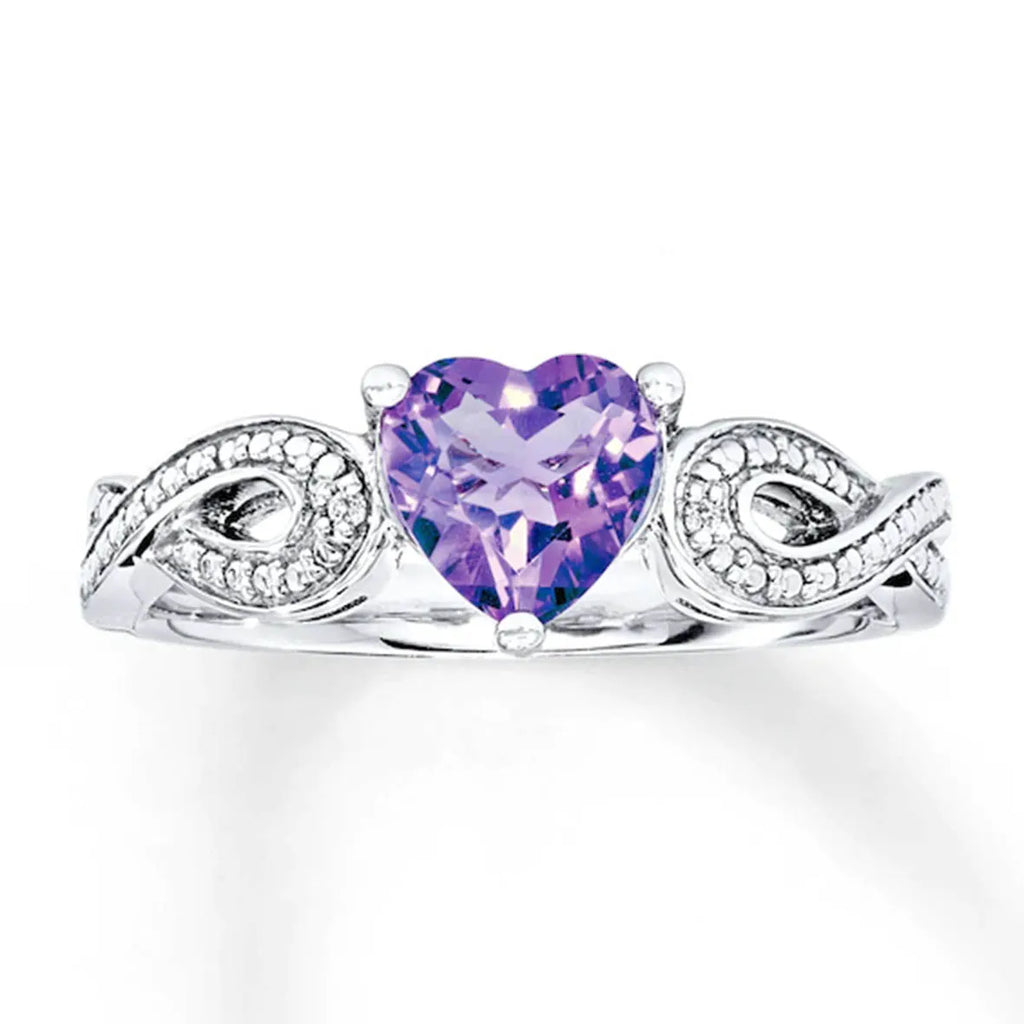 Square-Cut Amethyst Ring with Accent Stones, 925 Silver
