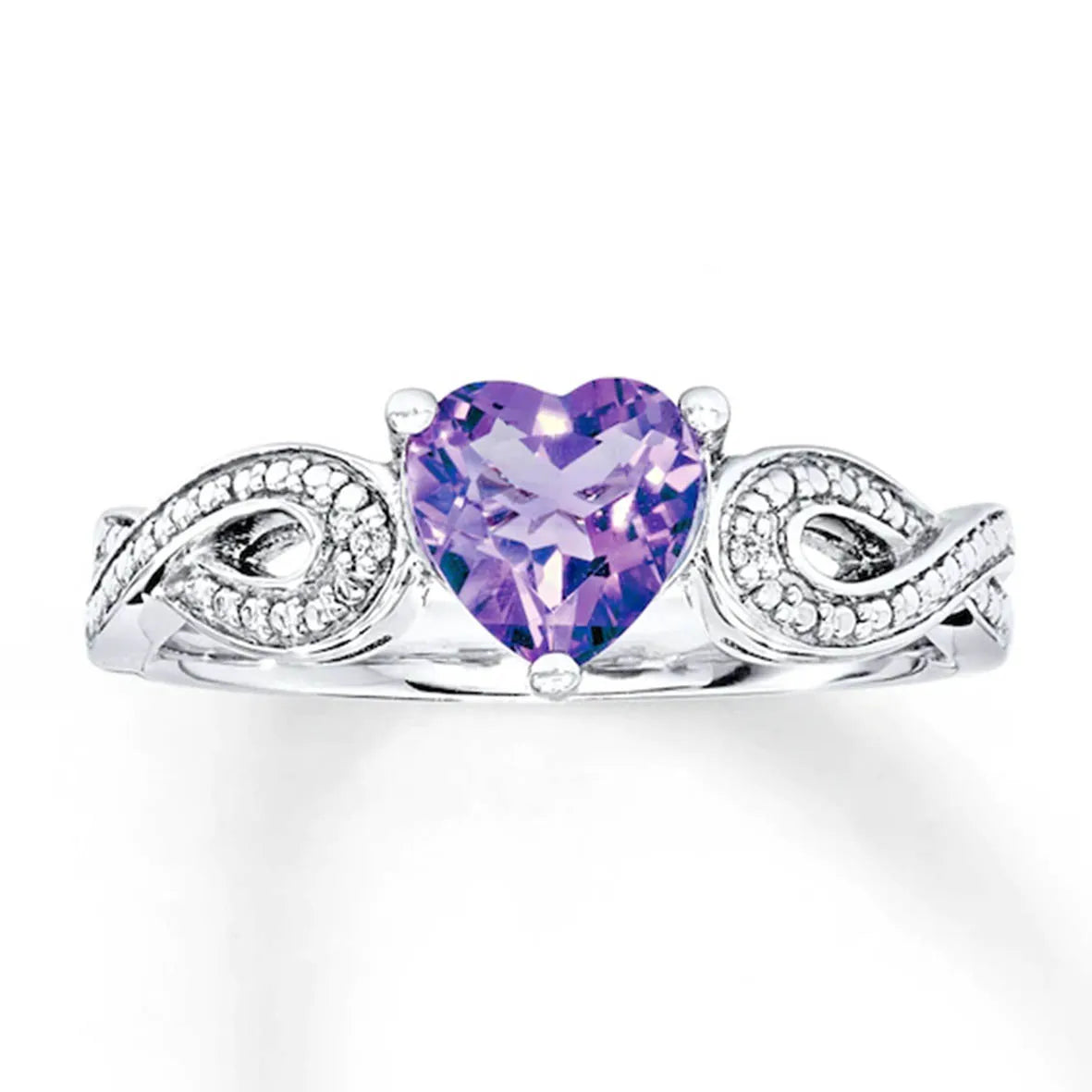 Square-Cut Amethyst Ring with Accent Stones, 925 Silver