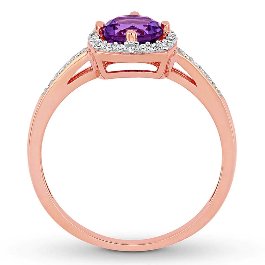Square-Cut Amethyst Ring with Accent Stones, 925 Silver