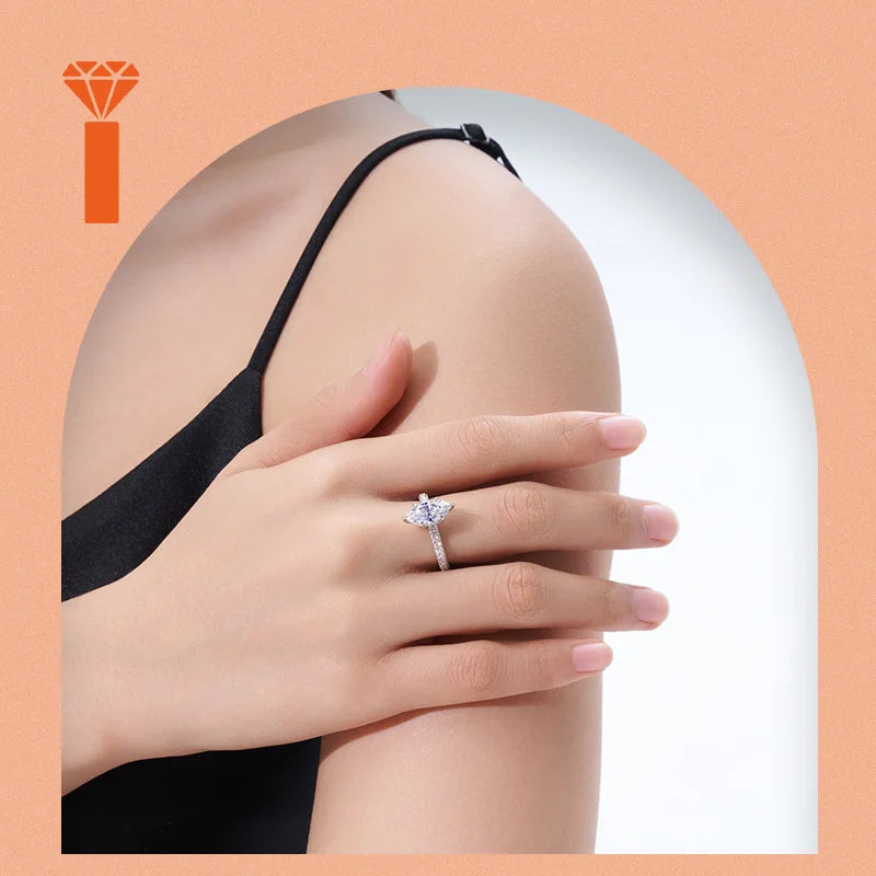 Sleek Contemporary Statement Rings D Color VVS1 Solitaire Design,  Marquise-Cut Moissanite Ring with Pave-Set Band