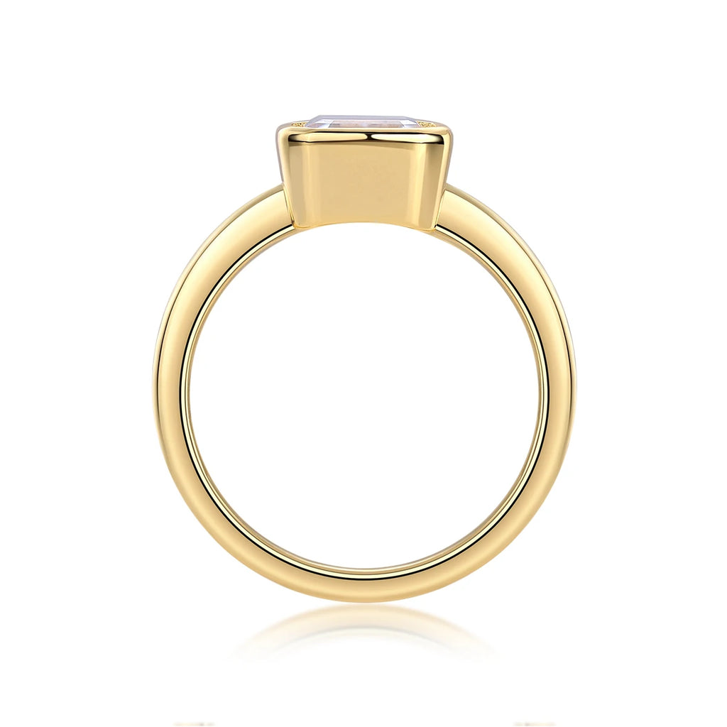 Emerald Cut Bezel-Set Solitaire Gold-Plated S925 Sterling Silver Moissanite Ring Minimalist Ring for Women Daily Wear  Ring