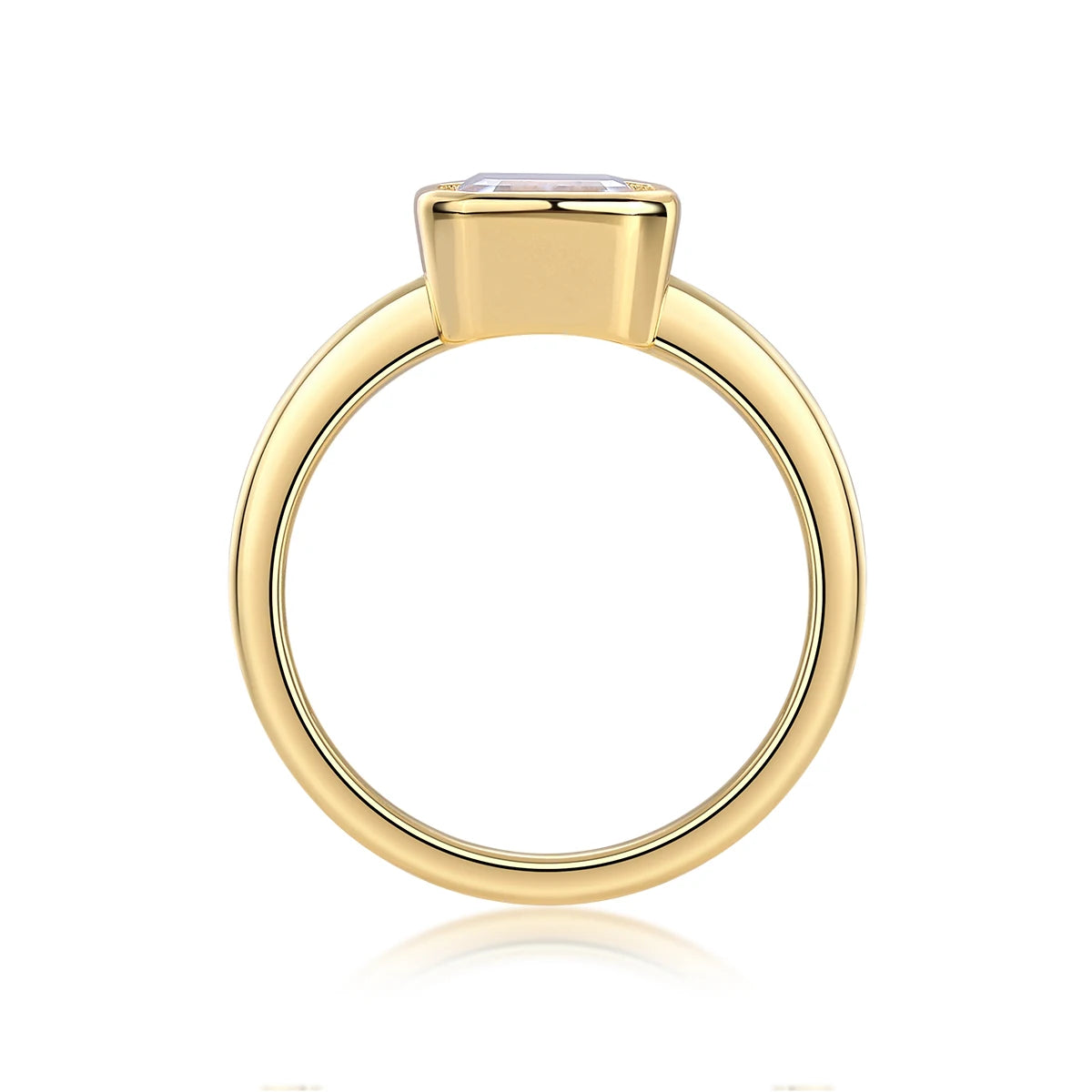 Emerald Cut Bezel-Set Solitaire Gold-Plated S925 Sterling Silver Moissanite Ring Minimalist Ring for Women Daily Wear  Ring