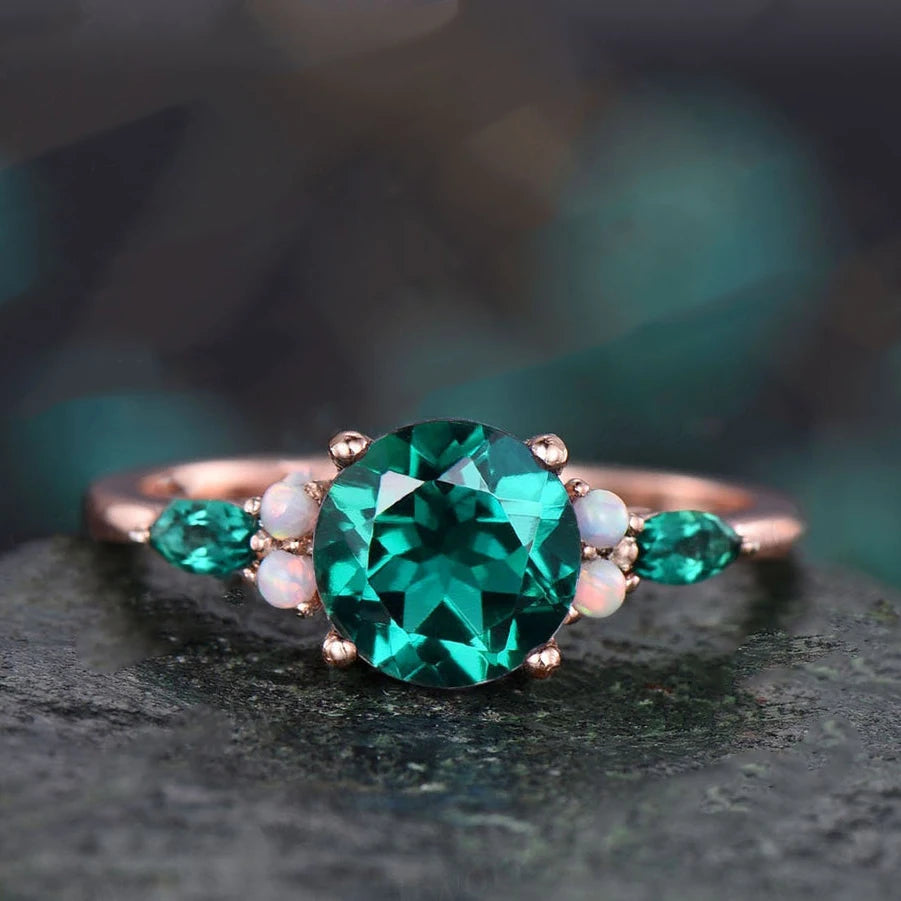 Topgemco Oval-Cut Lab-Grown Emerald & Diamond Engagement Ring in 18K Gold