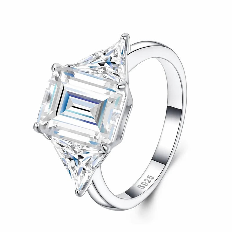 In Stock  4ct Timeless Three-Stone Emerald Cut Moissanite Premium 925 Silver  Versatile Bridal & Anniversary Fine Jewelry Rings