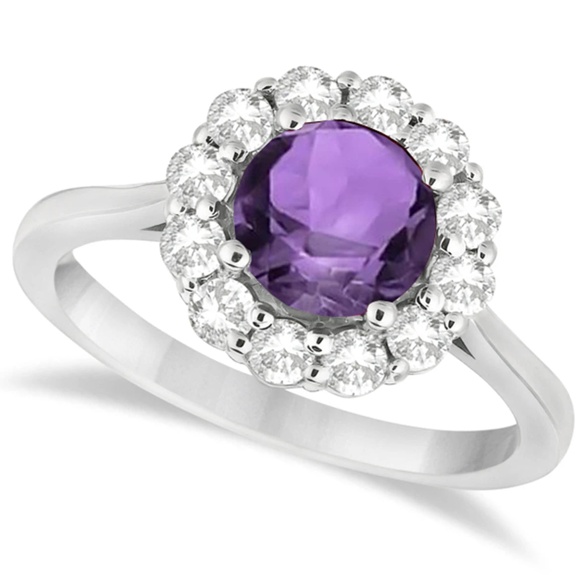 Baguette & Oval Cut Amethyst Ring, Rhodium-Plated Gold Finish
