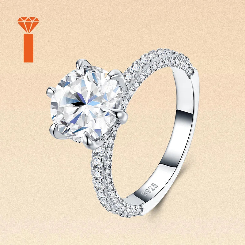3.0ct Round-Cut Moissanite Ring, Premium 925 Silver Pave-Set Engagement Versatile Bridal & Anniversary Fine Jewelry Rings