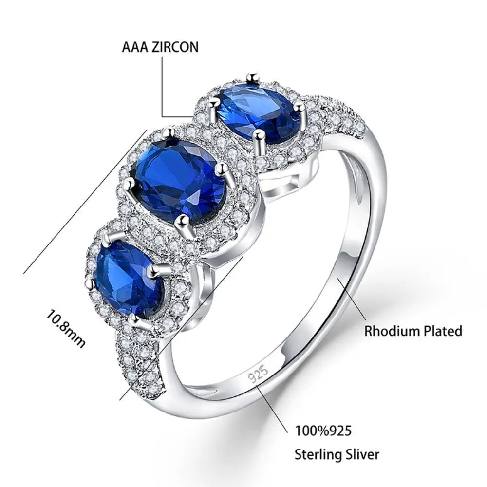 Oval Blue Sapphire Zircon Half Eternity Ring Set – 925 Sterling Silver